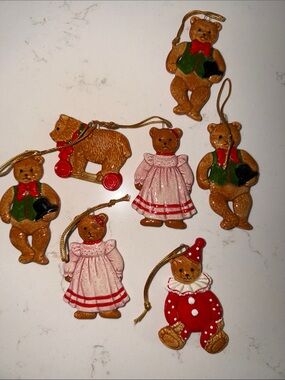 Vintage Schmid Gordon Fraser 1983 set of 7 Teddy Bear Ceramic Ornaments Japan